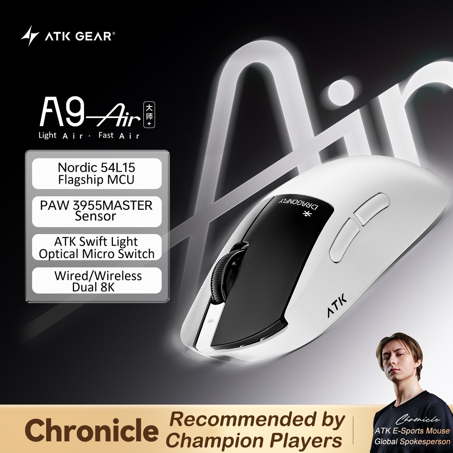 Ultimate Esports Gaming - Souris de jeu sans fil ATK