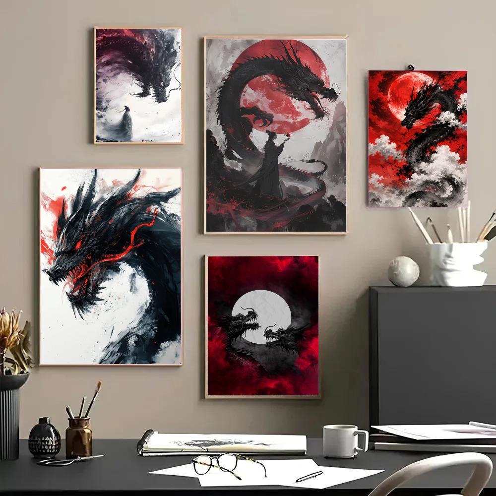 Esports Gaming Wallpaper - Affiche de dragon noir, autocollants imperméables,