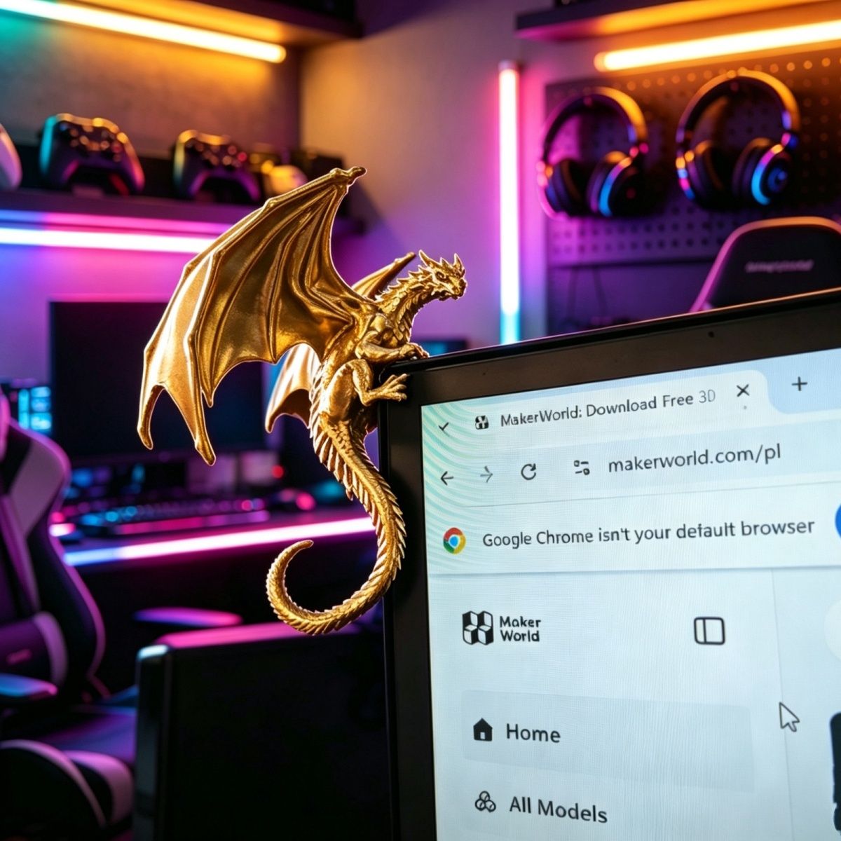 Esports Gaming Setup - Figurine de dragon couché, décoration de
